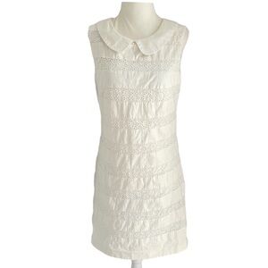 Boden Eyelet Cotton Peter Pan White Shift Dress 6L (tall size) NWT